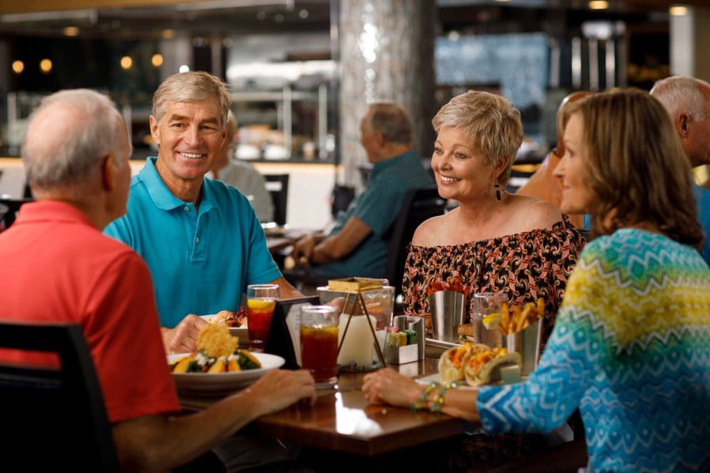 Old couples gathered at the guesthouse of Shell Point Retirement Community in Fort Myers, FL