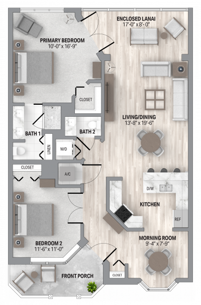 Egret 2 Bedroom, .5 Bath Floorplan