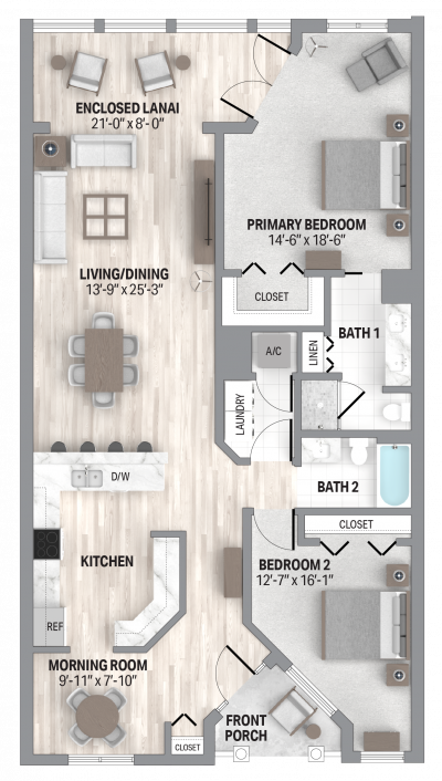 Rosemont 2 Bedroom, 2 Bath Traditional Floorplan