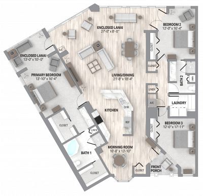 Rosemont 3 Bedroom, 2 Bath Executive Floorplan