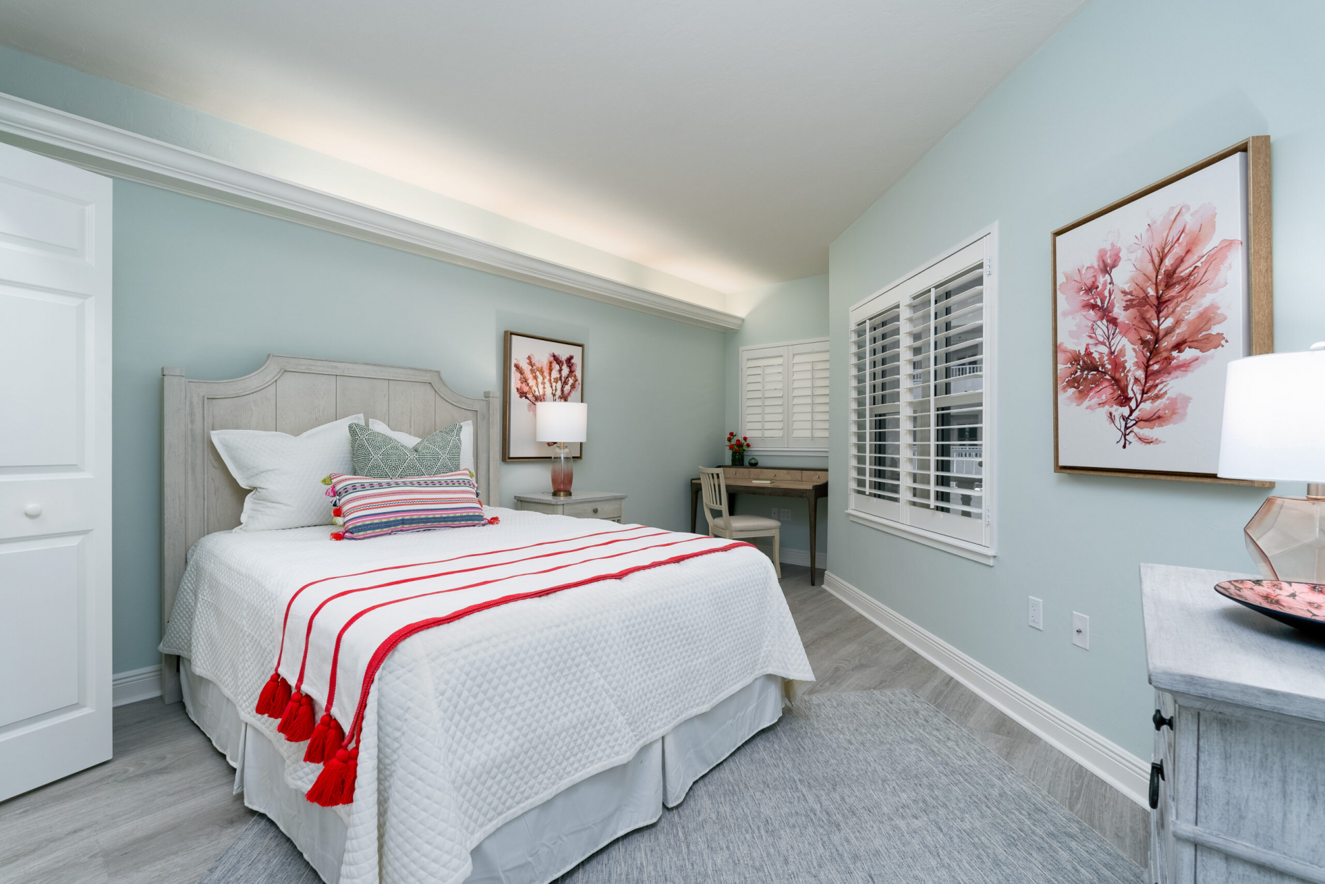 The guest bedroom in the Rosemont Model Home at Shell Point Retirement Community