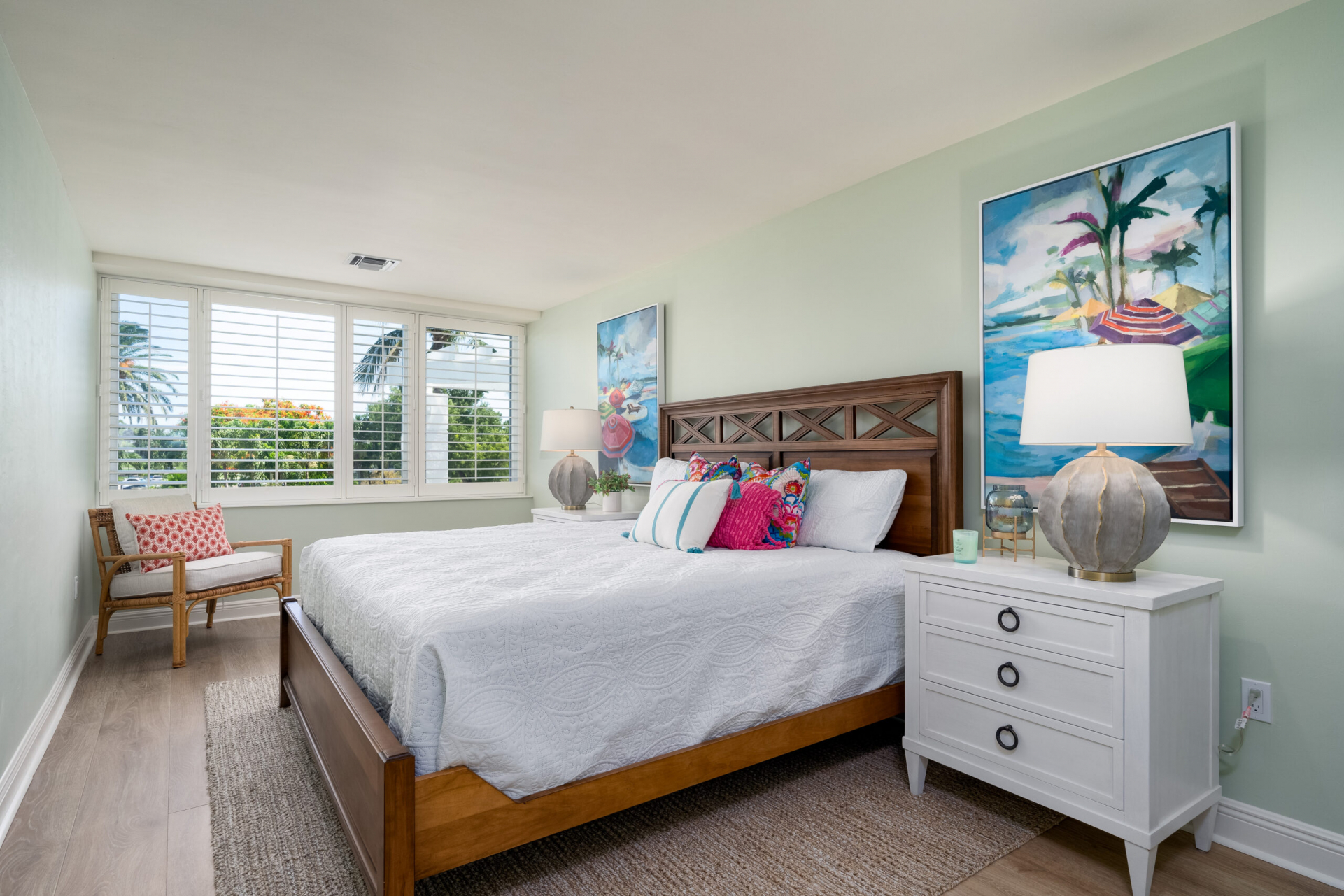 The master bedroom at the Junonia Model Home at Shell Point Retirement Community