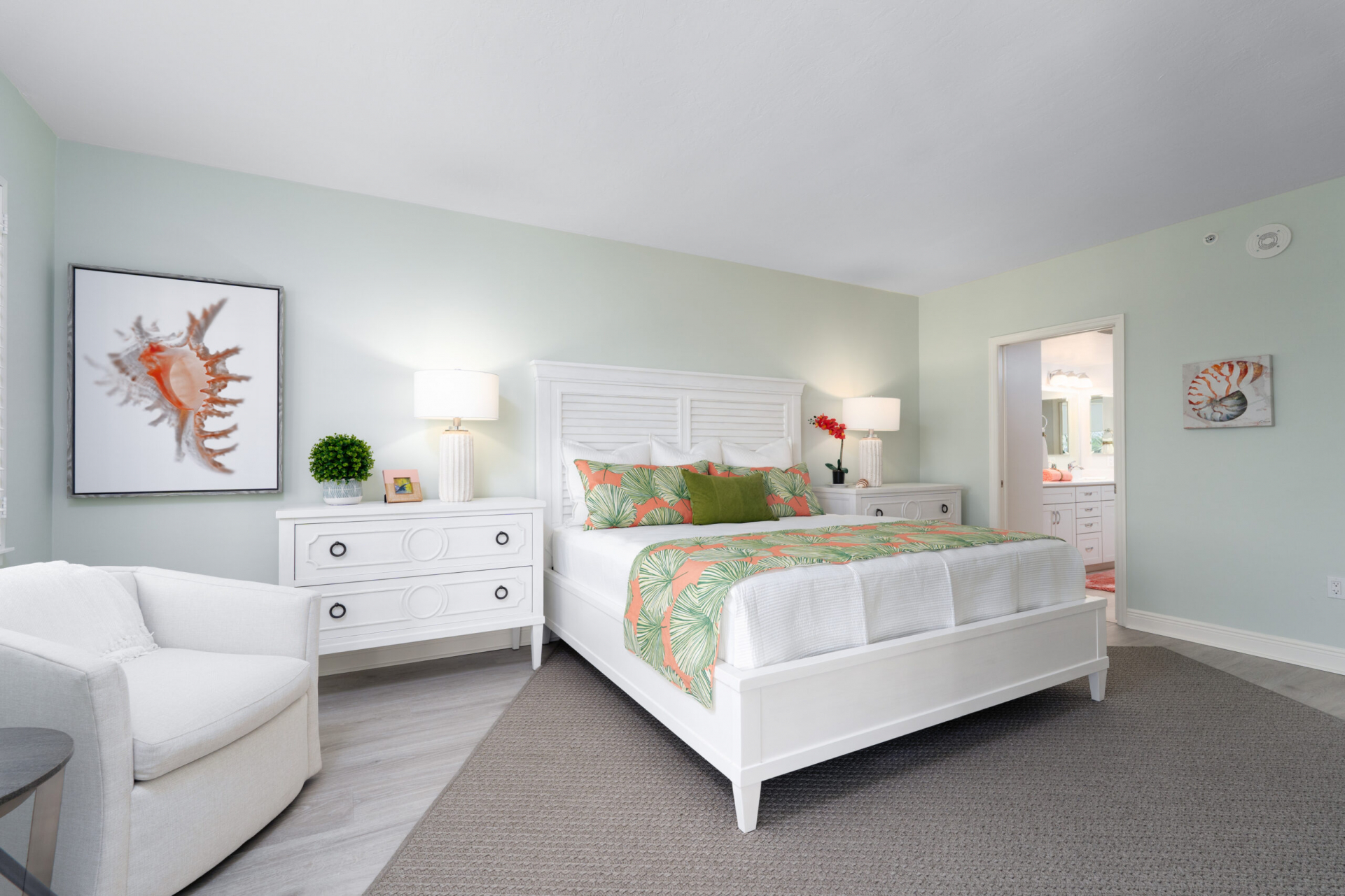 The master bedroom in the Rosemont Model Home at Shell Point Retirement Community